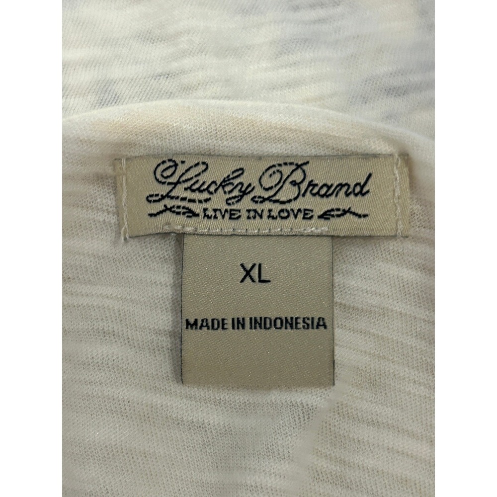 Lucky Brand Womens Top XL Cream Blue Damask V-Neck 3/4 Sleeve Slub Knit Boho - Picture 3 of 6